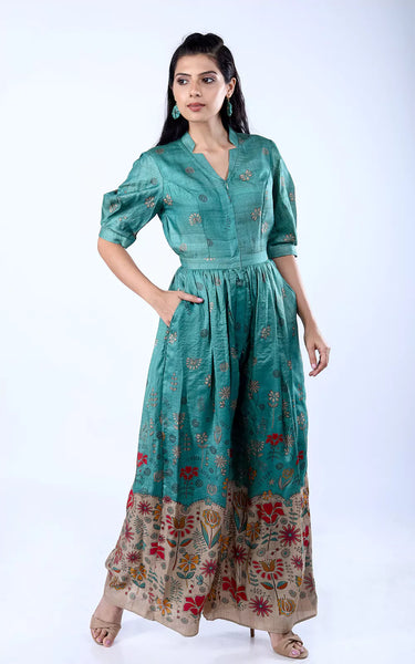 Handloom Tussar Silk Digital Printed Playsuit